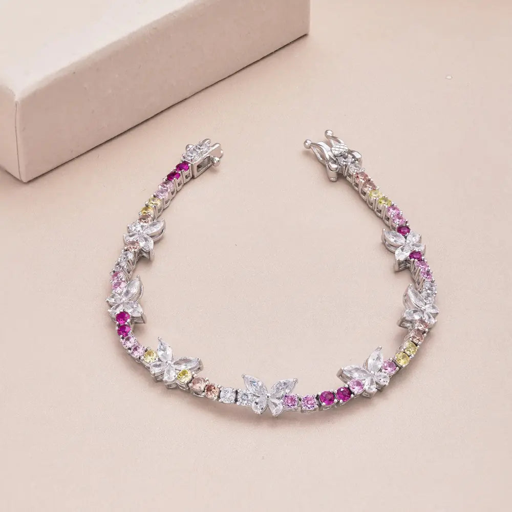 S925 butterfly inlaid with colorful zircon bracelet