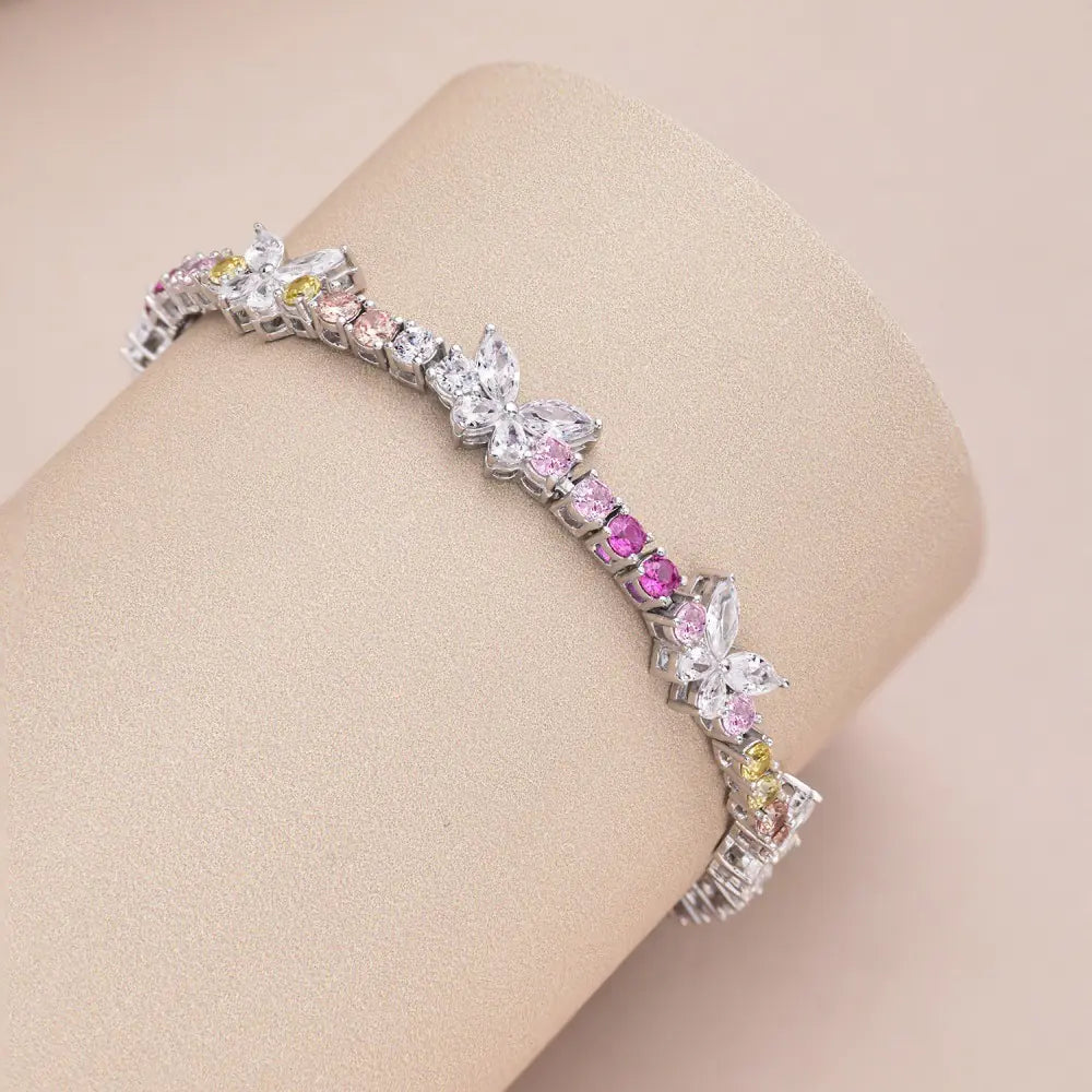 S925 butterfly inlaid with colorful zircon bracelet