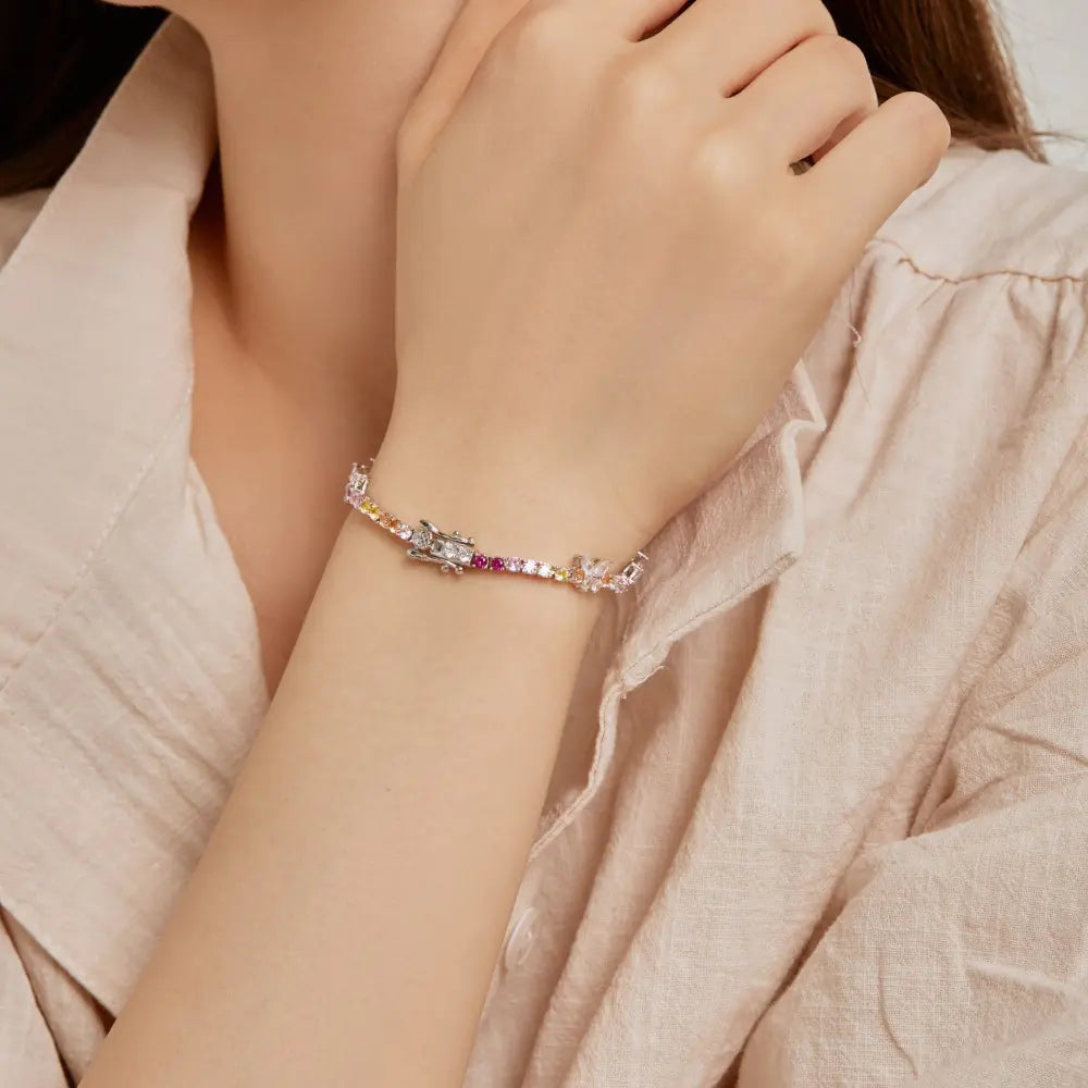 S925 butterfly inlaid with colorful zircon bracelet
