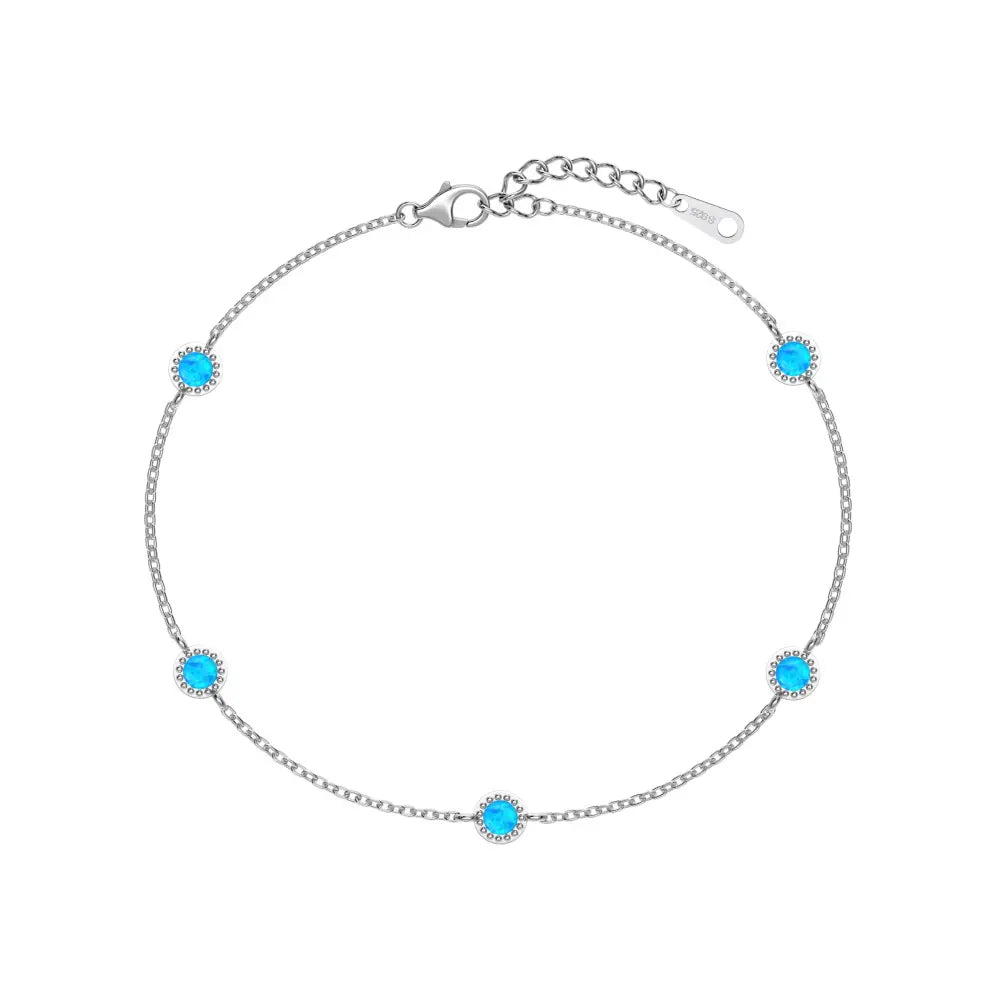 925 Silver Round Blue Opal Thin Bracelet