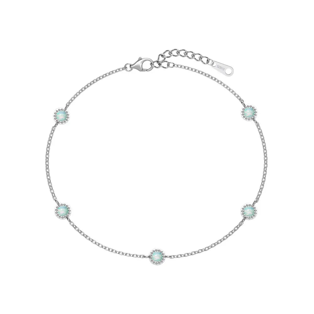 925 Silver Round Blue Opal Thin Bracelet