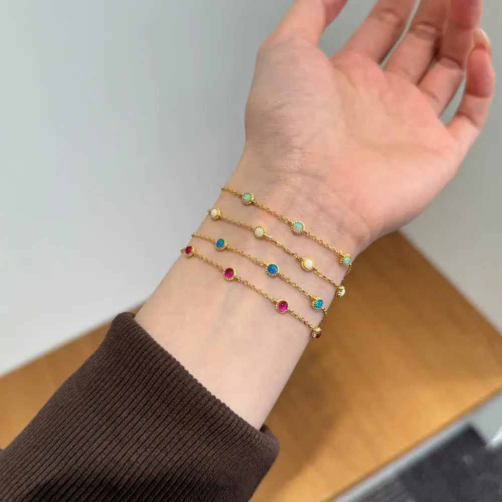 925 Silver Round Blue Opal Thin Bracelet