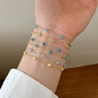 925 Silver Round Blue Opal Thin Bracelet