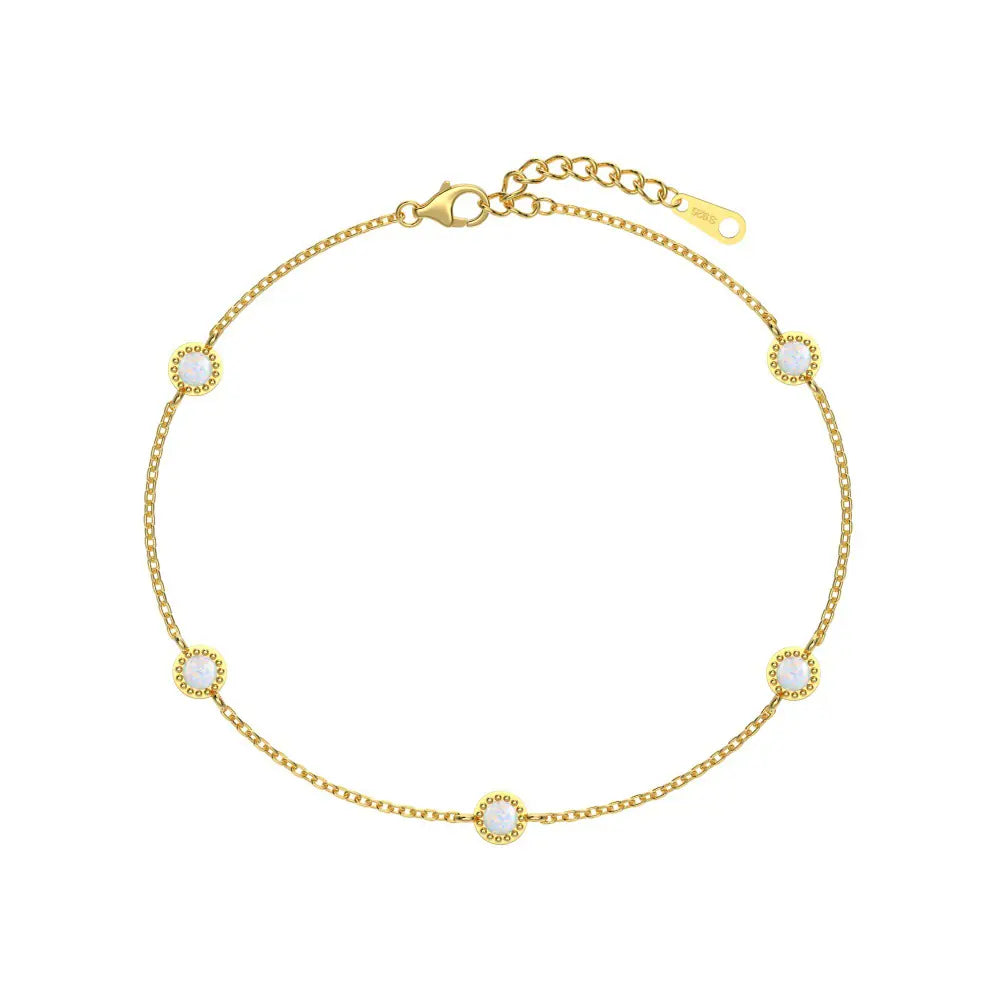 925 Silver Round Blue Opal Thin Bracelet