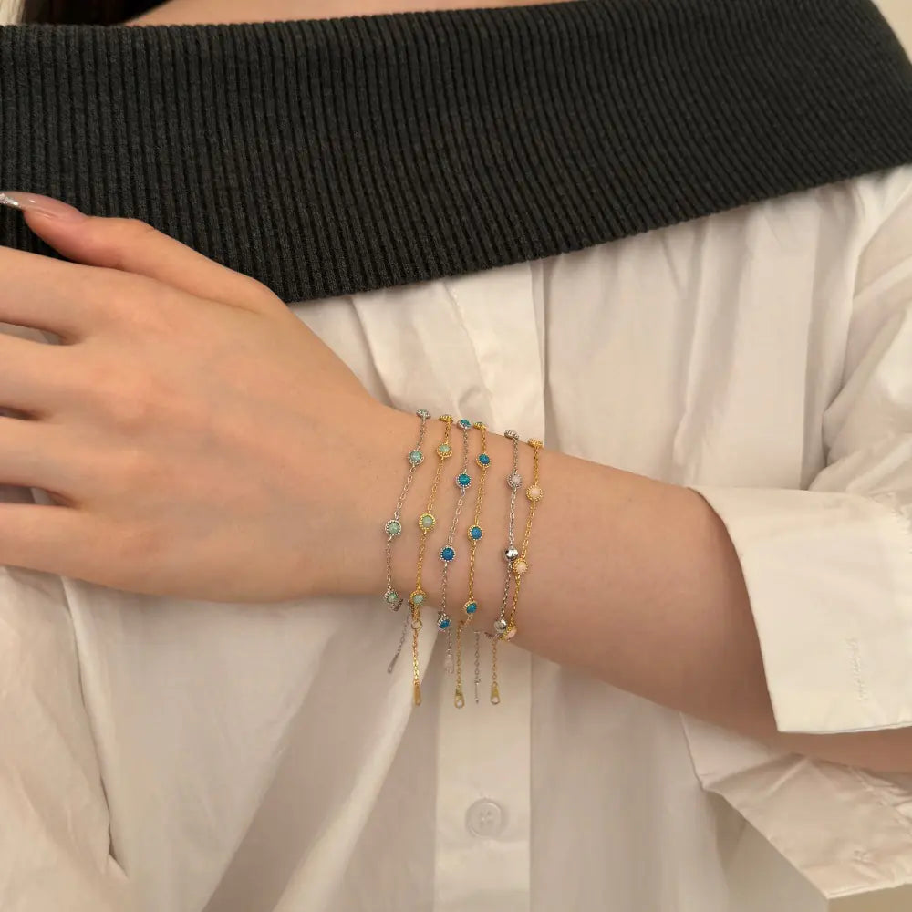 925 Silver Round Blue Opal Thin Bracelet
