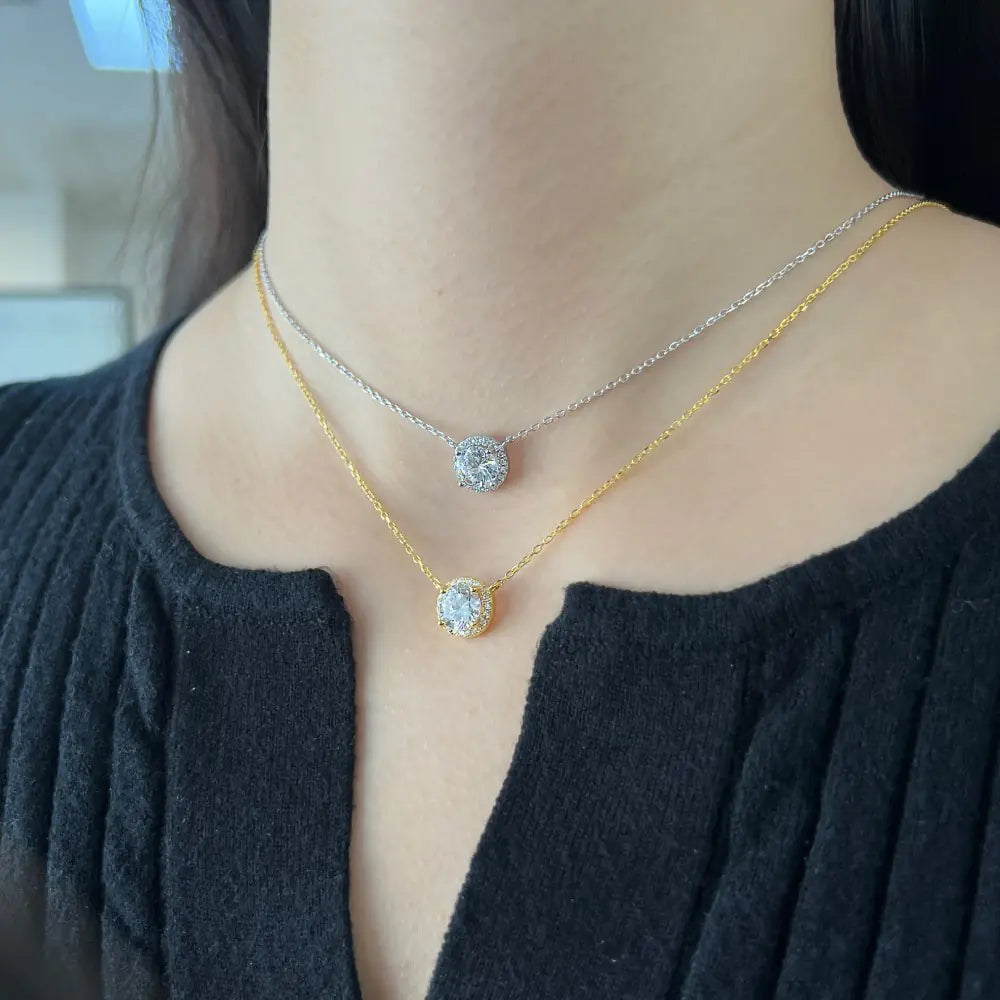Fashion 925 Silver Round CZ Charm Pendant Chain