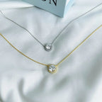 Fashion 925 Silver Round CZ Charm Pendant Chain