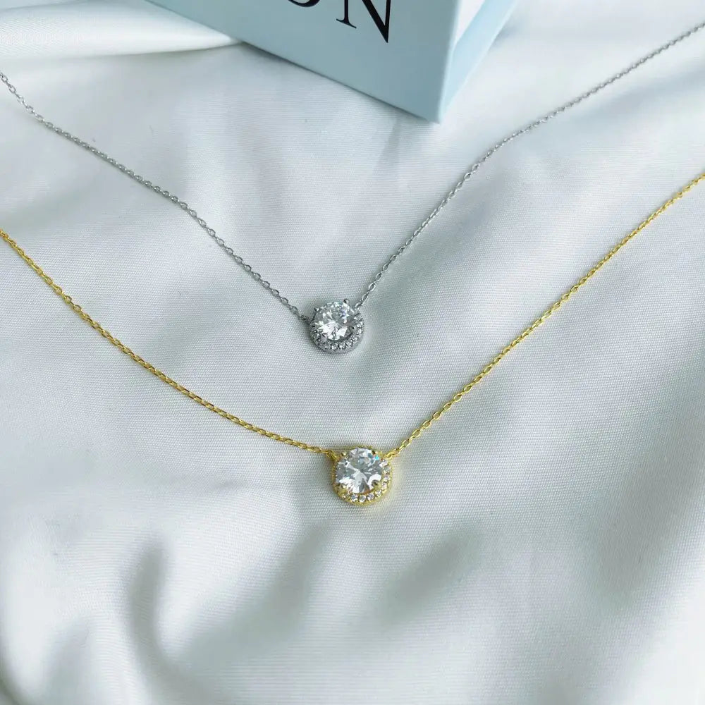 Fashion 925 Silver Round CZ Charm Pendant Chain