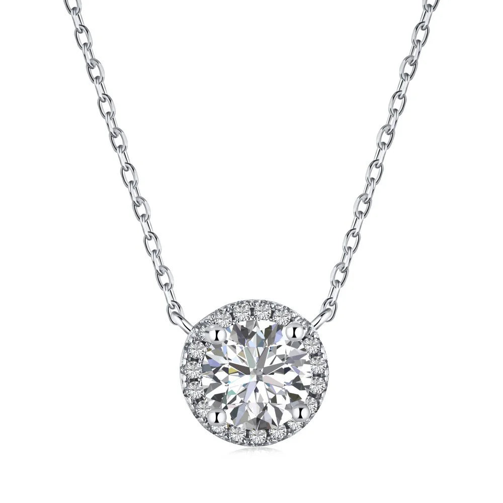 Fashion 925 Silver Round CZ Charm Pendant Chain