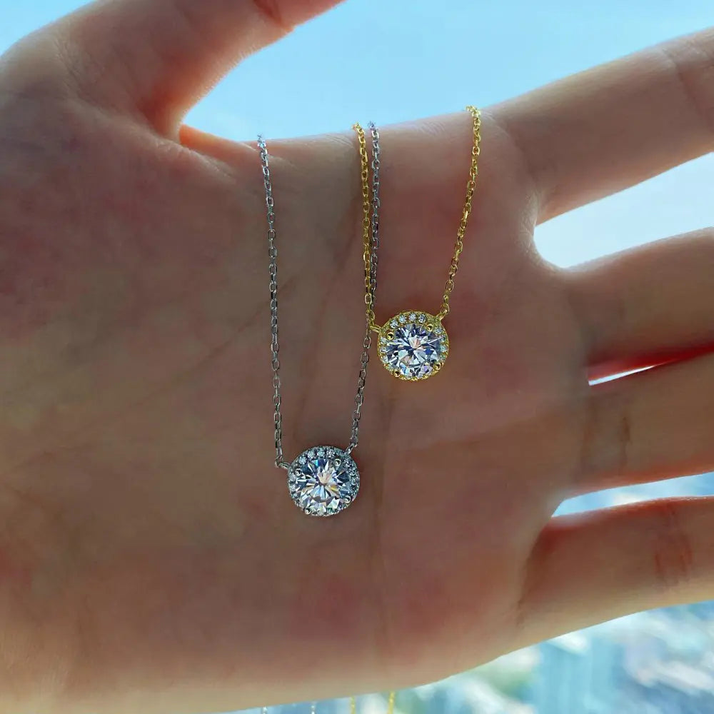 Fashion 925 Silver Round CZ Charm Pendant Chain