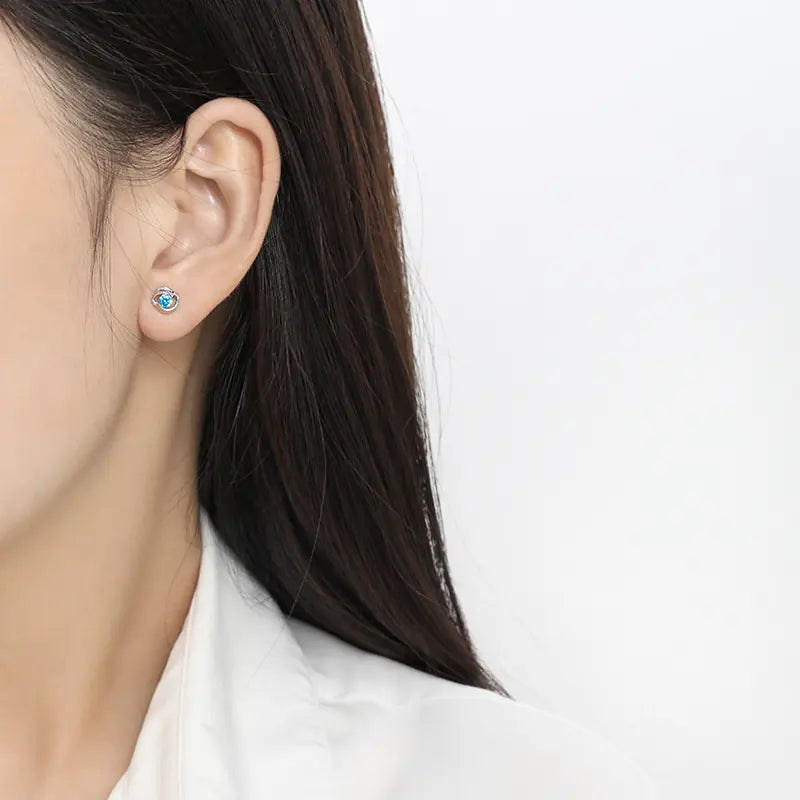 Aquamarine CZ Heart of the Ocean Earrings