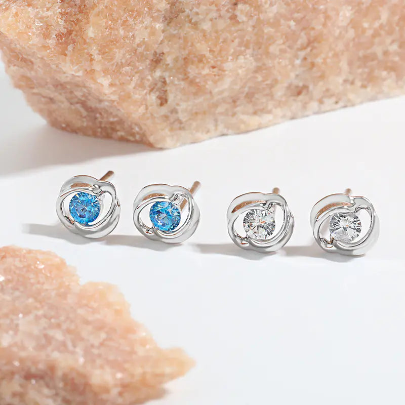 Aquamarine CZ Heart of the Ocean Earrings
