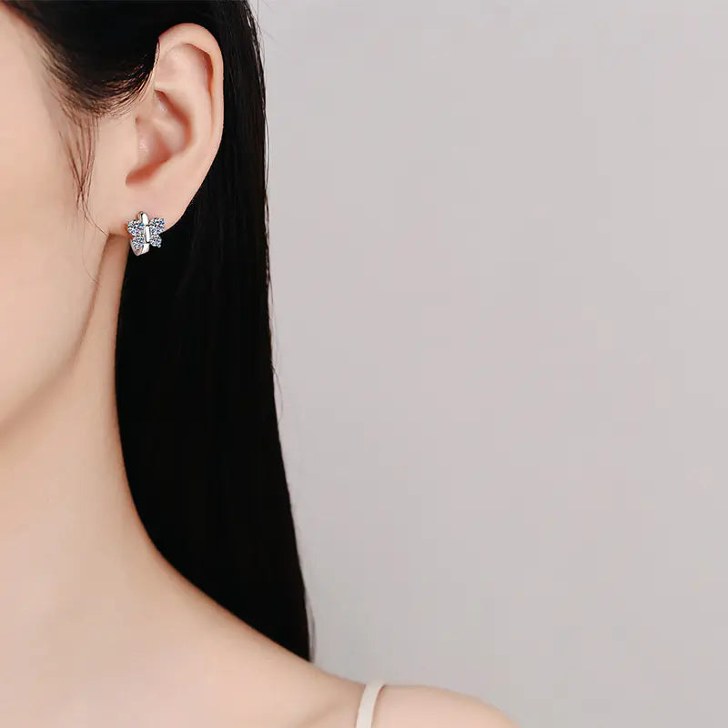 925 Silver Moissanite Butterfly Women Hoop Earrings