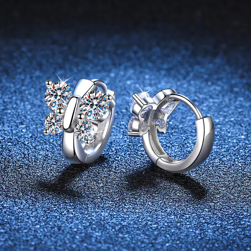 925 Silver Moissanite Butterfly Women Hoop Earrings