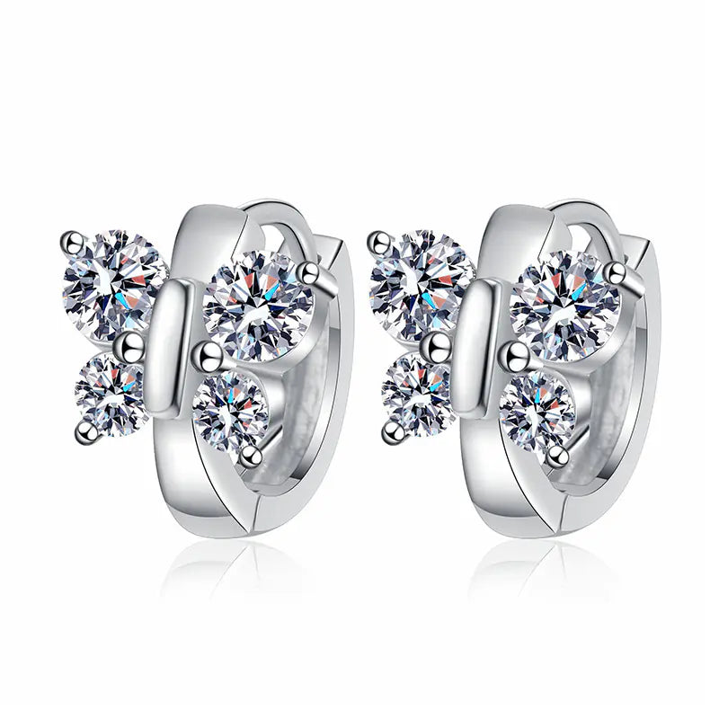 925 Silver Moissanite Butterfly Women Hoop Earrings