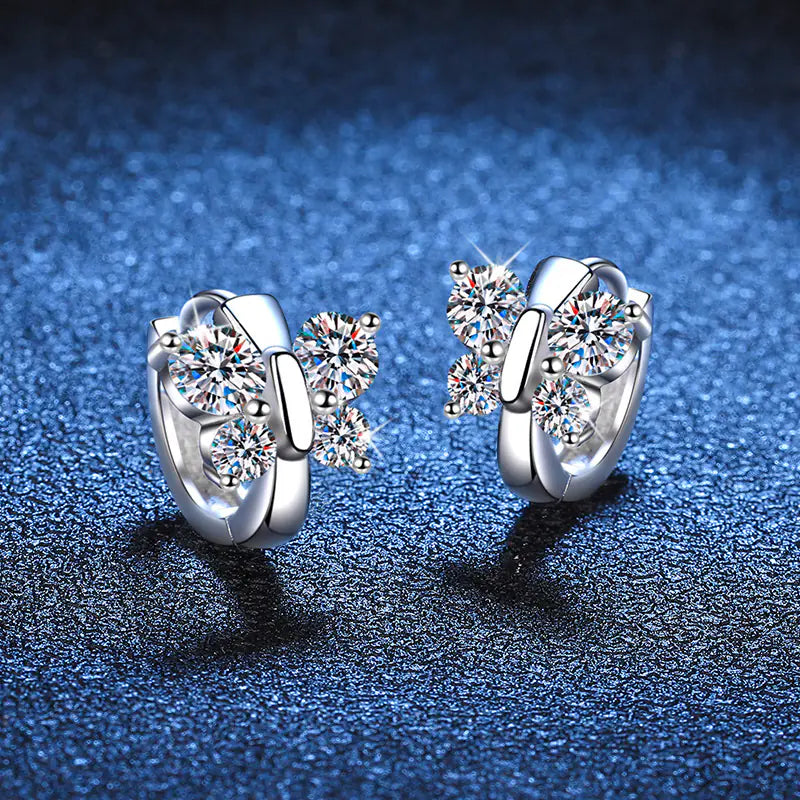 925 Silver Moissanite Butterfly Women Hoop Earrings