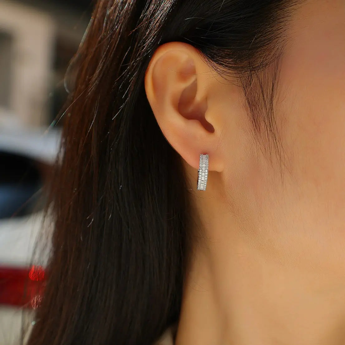S925 Square Moissanite Hoop Earrings