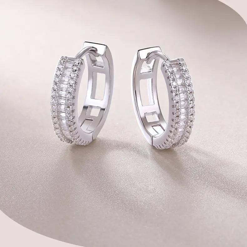 S925 Square Moissanite Hoop Earrings