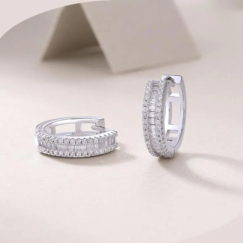 S925 Square Moissanite Hoop Earrings