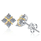 925 Silver Moissanite Two Tone X Square Stud Earrings