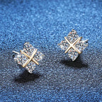 925 Silver Moissanite Two Tone X Square Stud Earrings