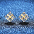925 Silver Moissanite Two Tone X Square Stud Earrings