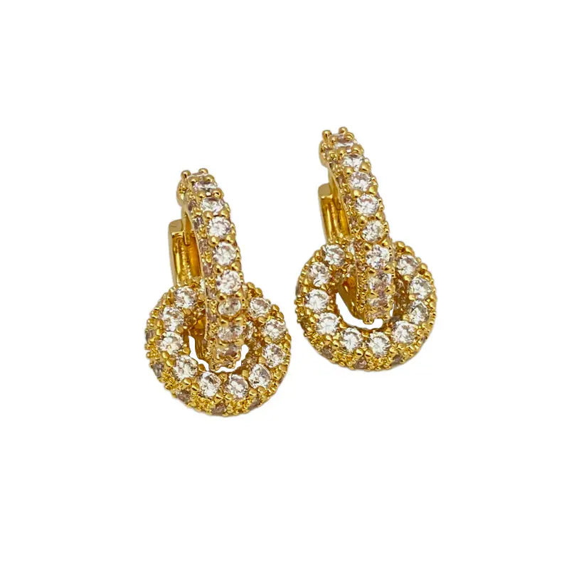 Double round CZ Drop Earrings