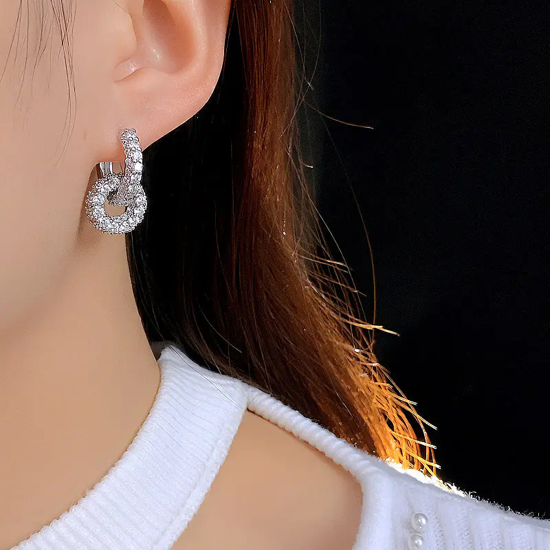 Double round CZ Drop Earrings