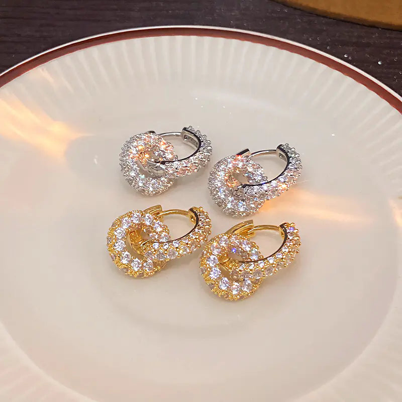 Double round CZ Drop Earrings
