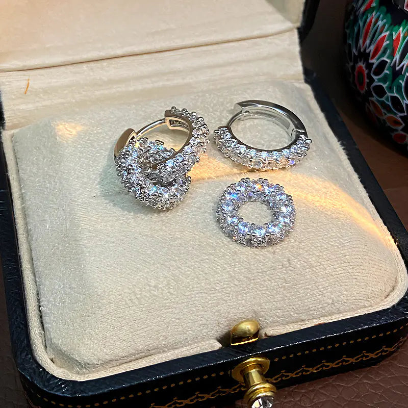 Double round CZ Drop Earrings