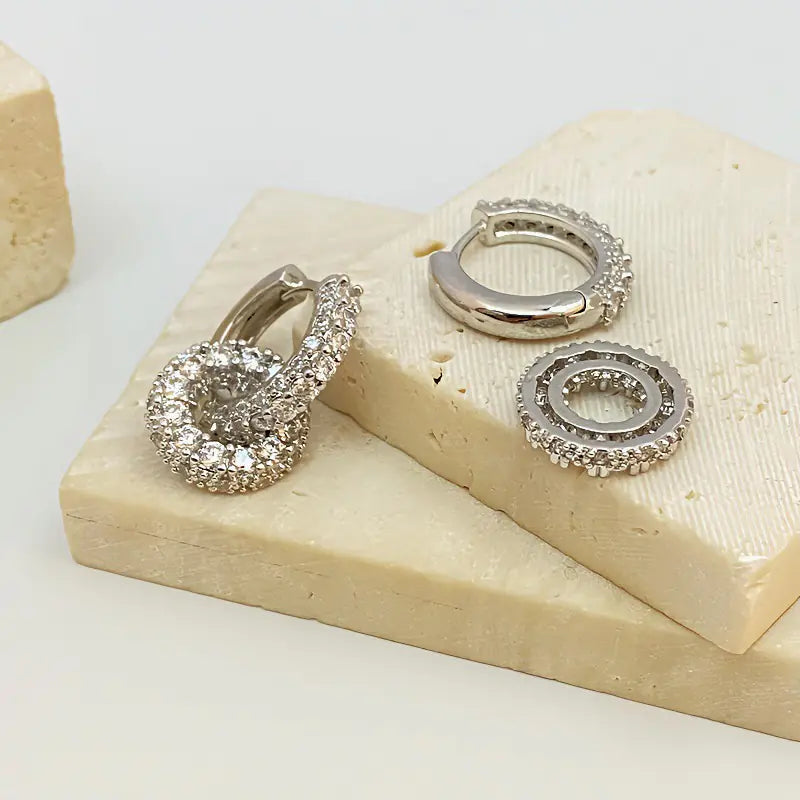 Double round CZ Drop Earrings