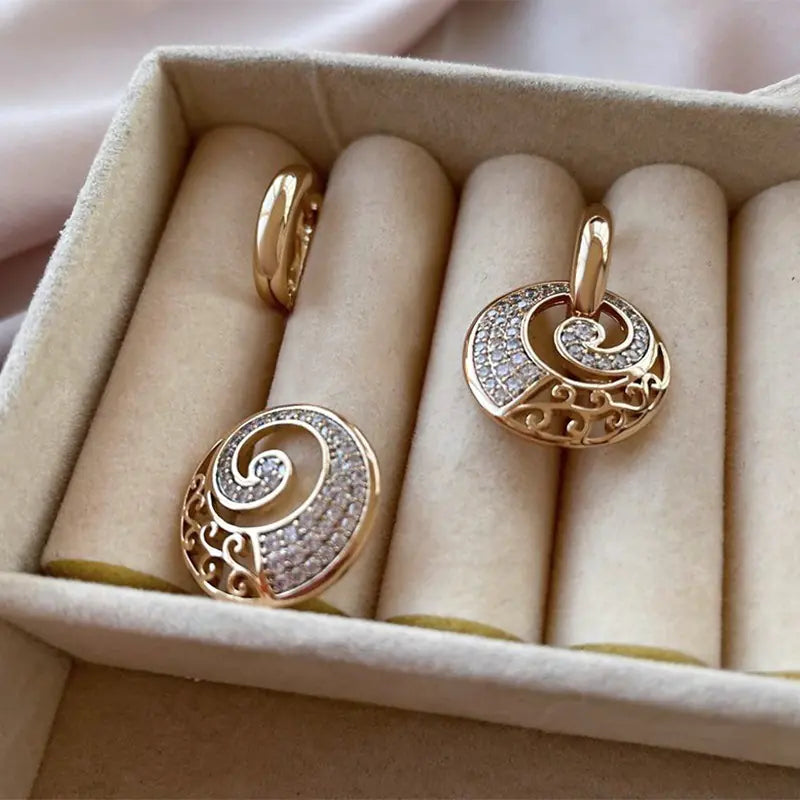 Vintage hollow inlaid zircon earrings