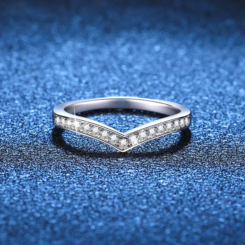 925 Silver D Color MoissaniteV Shape Wedding Ring
