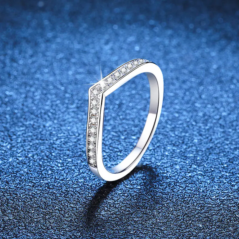 925 Silver D Color MoissaniteV Shape Wedding Ring