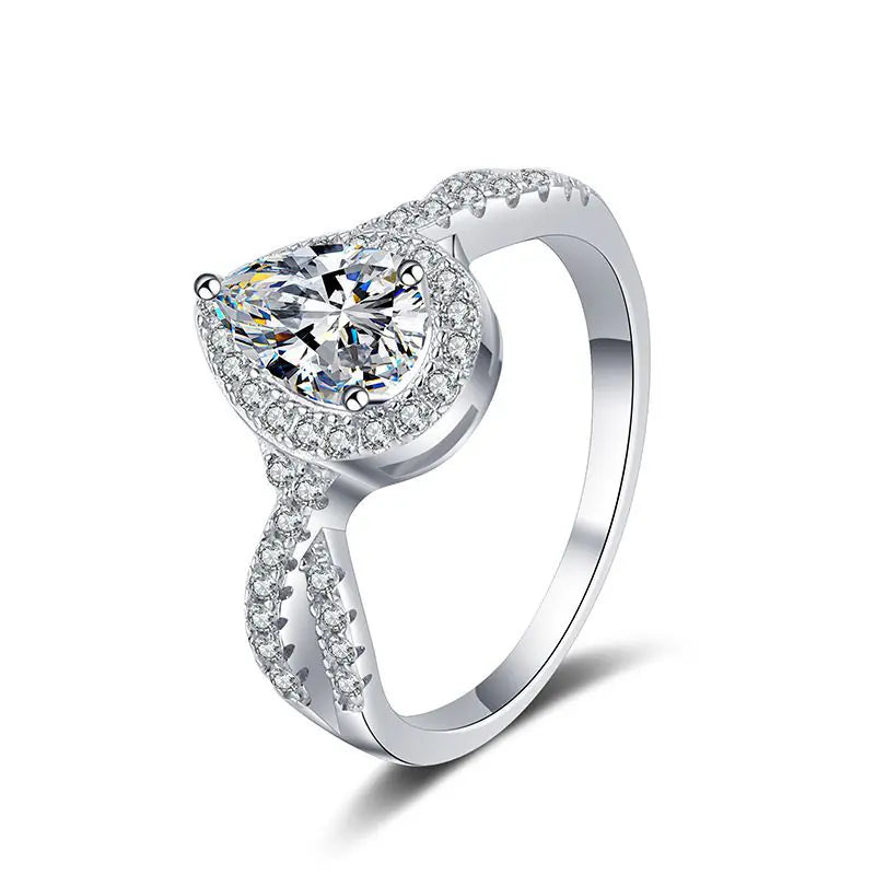 925 sterling silver Teardrop Shape Moissanite Ring