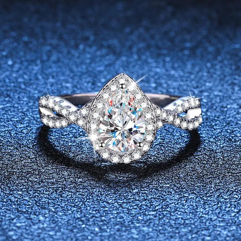 925 sterling silver Teardrop Shape Moissanite Ring