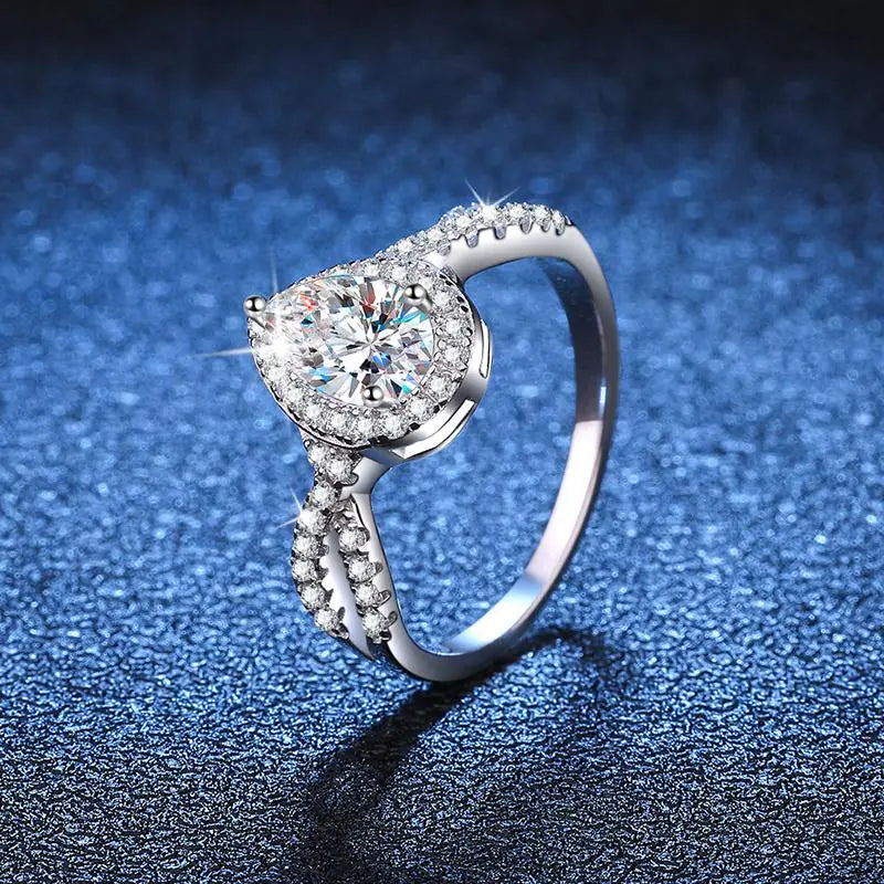 925 sterling silver Teardrop Shape Moissanite Ring