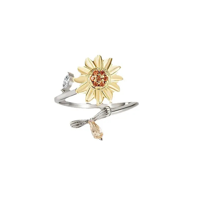 Brass Diamond Flower Adjusable Ring