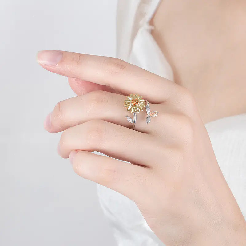 Brass Diamond Flower Adjusable Ring