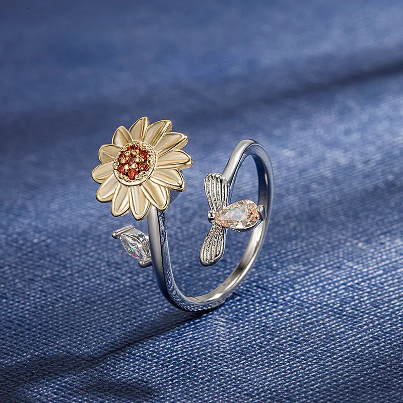 Brass Diamond Flower Adjusable Ring