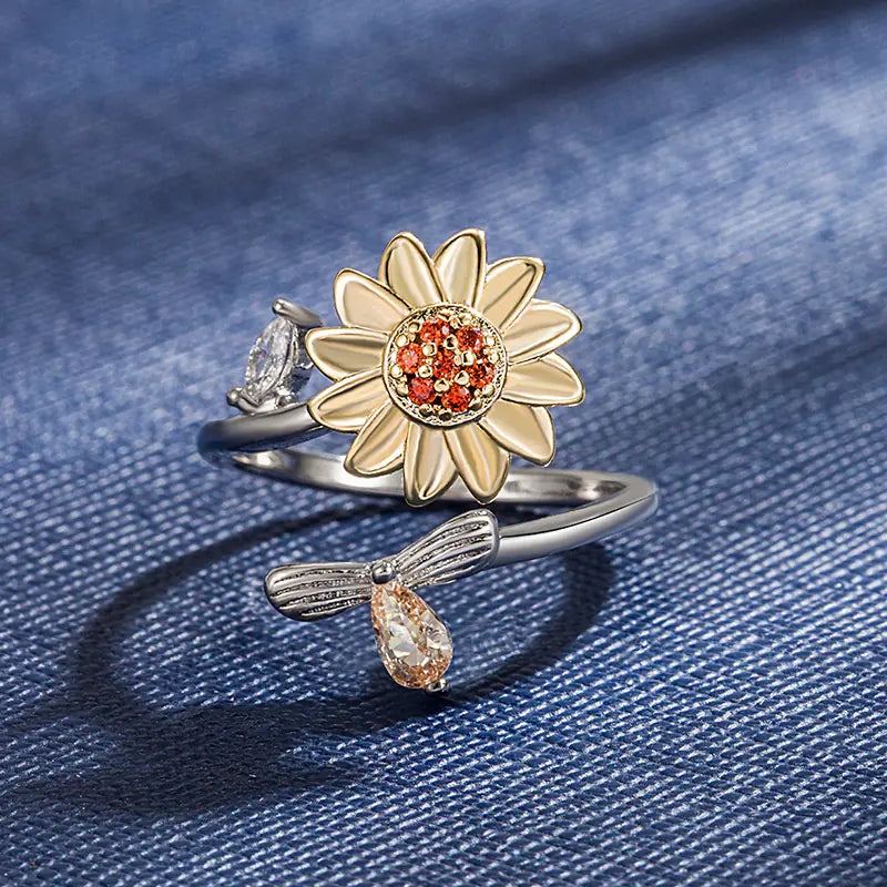 Brass Diamond Flower Adjusable Ring