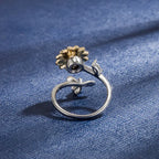 Brass Diamond Flower Adjusable Ring