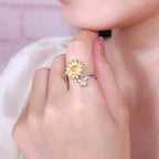 Brass Diamond Flower Adjusable Ring