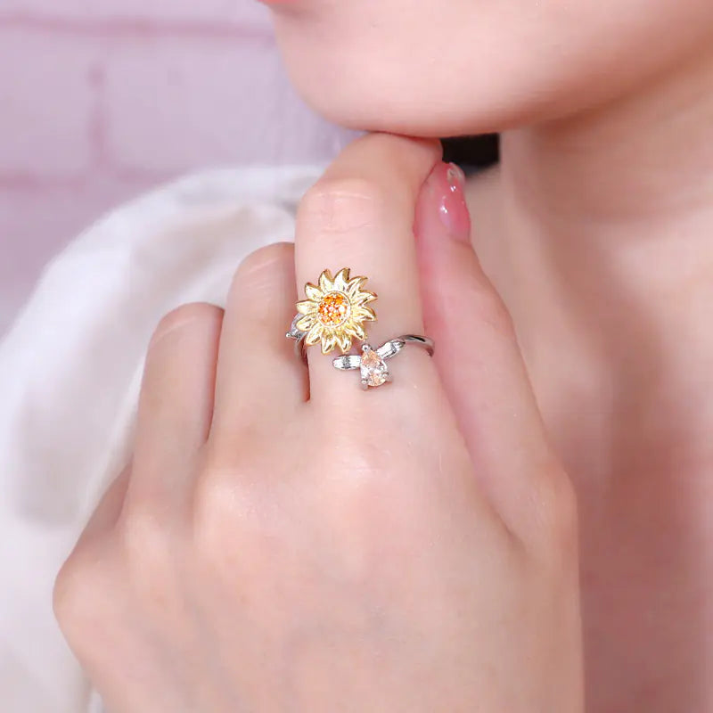 Brass Diamond Flower Adjusable Ring