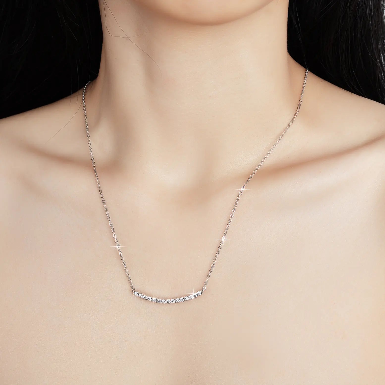 925 Silver Moissanite Smile Tennis Necklace
