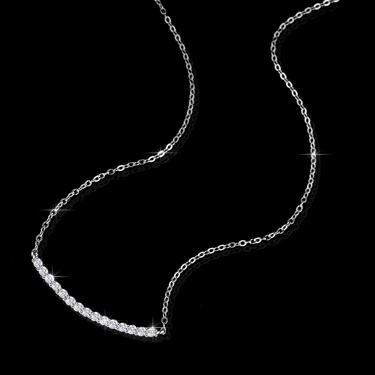 925 Silver Moissanite Smile Tennis Necklace