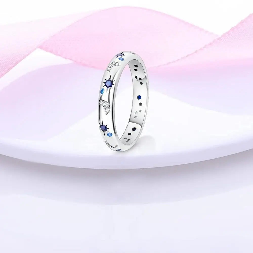 Hot Selling 3mm Brass Blue CZ Moon Star Ring