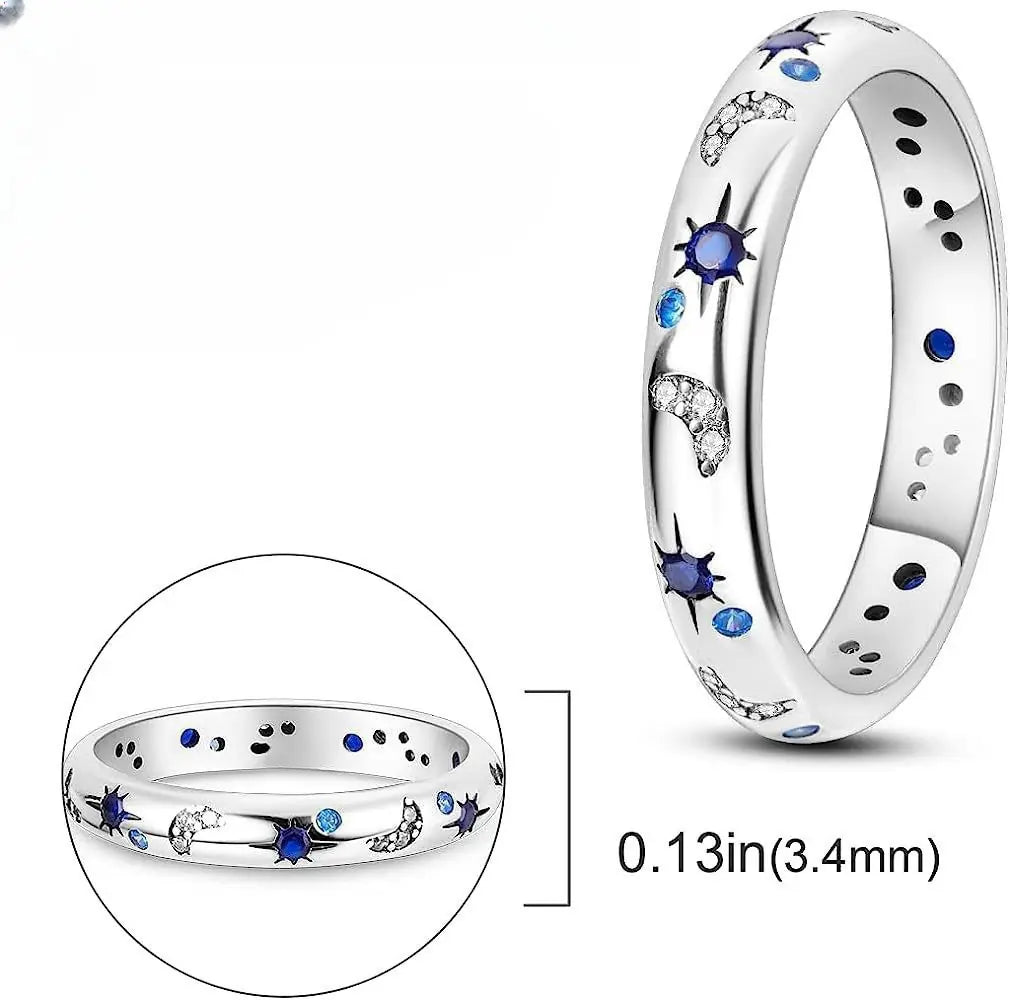 Hot Selling 3mm Brass Blue CZ Moon Star Ring