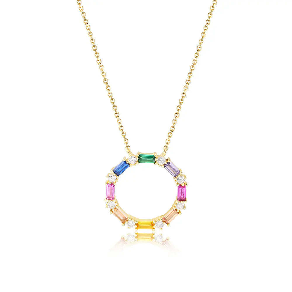 925 Silver Iced Out Baguette Gemstones Necklace