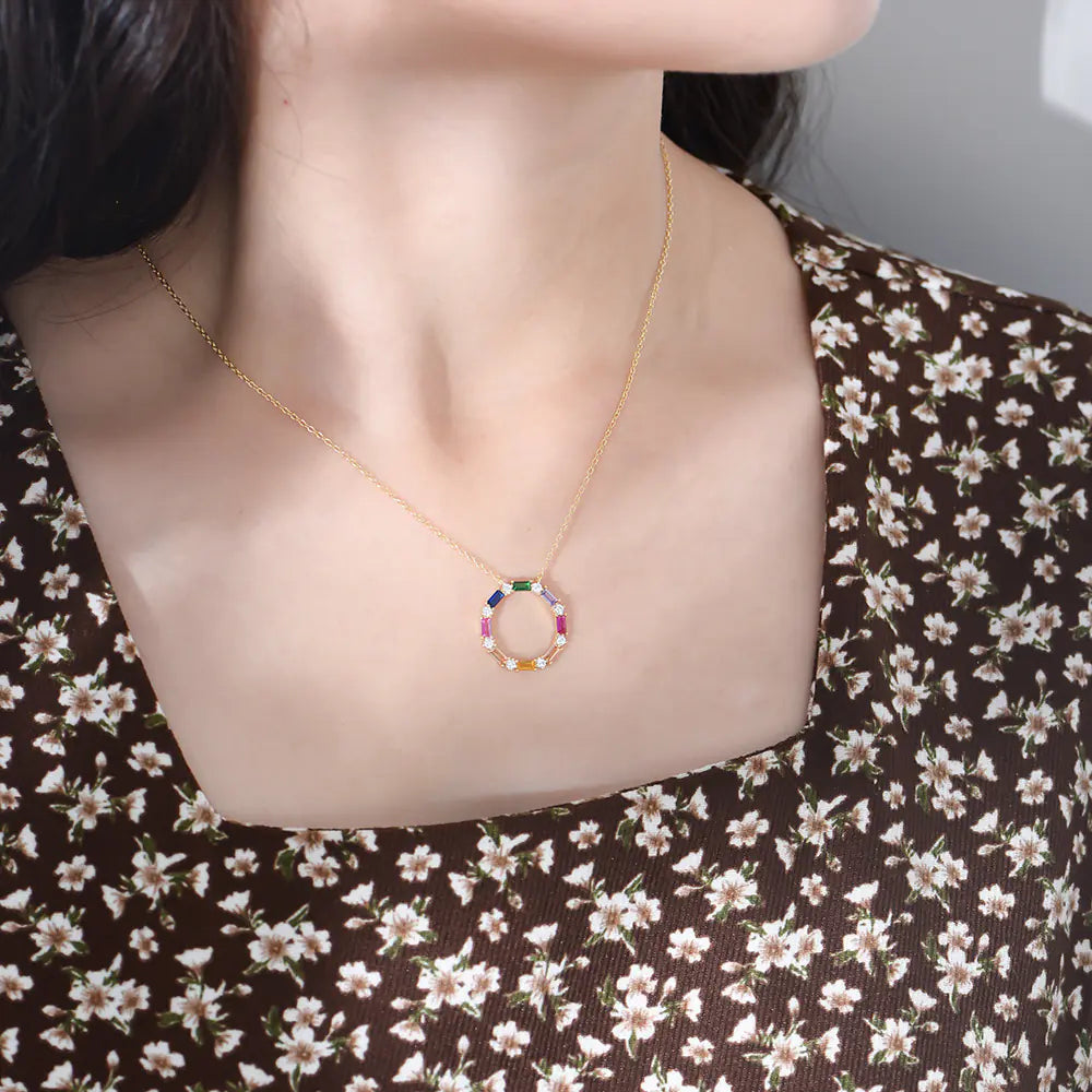 925 Silver Iced Out Baguette Gemstones Necklace